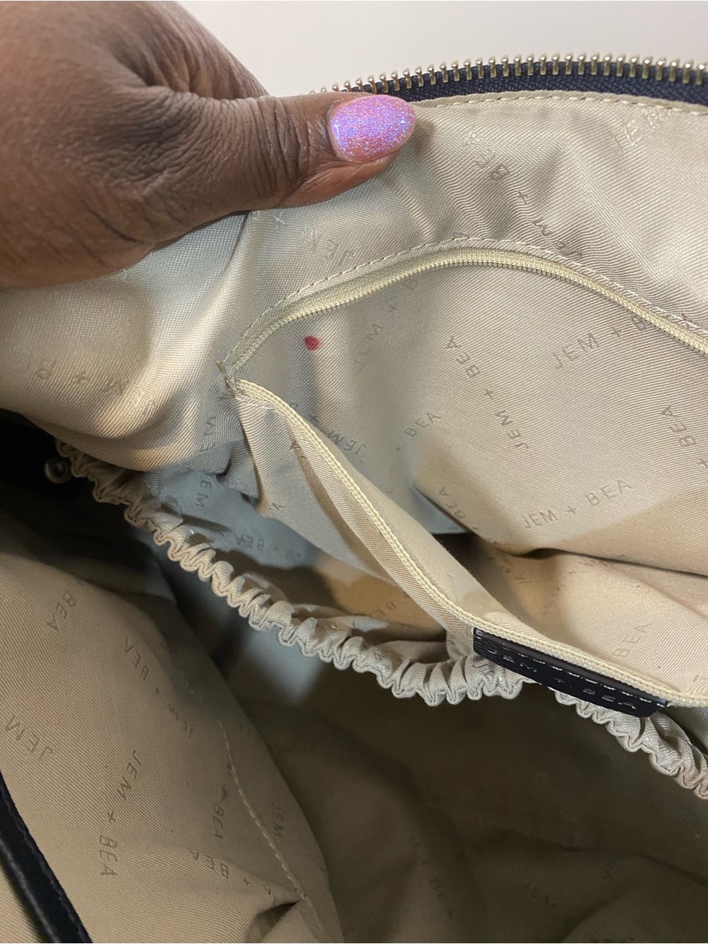 Jem + Bea Navy Leather Baby Tote Bag with Dual Top Handles - Picture 11 of 13